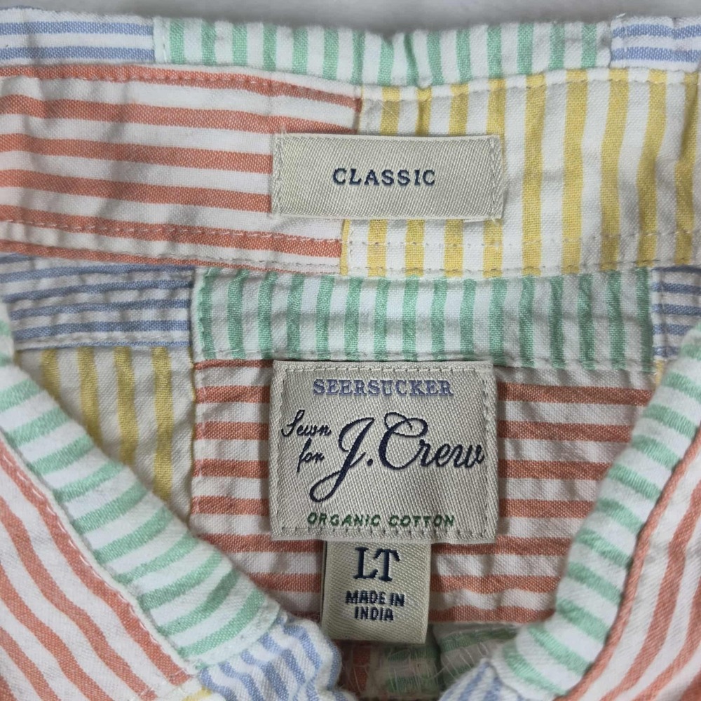 J. Crew Seersucker Shirt Men's Large Tall LT Classic Patch Work Short Sleeve - Picture 5 of 7